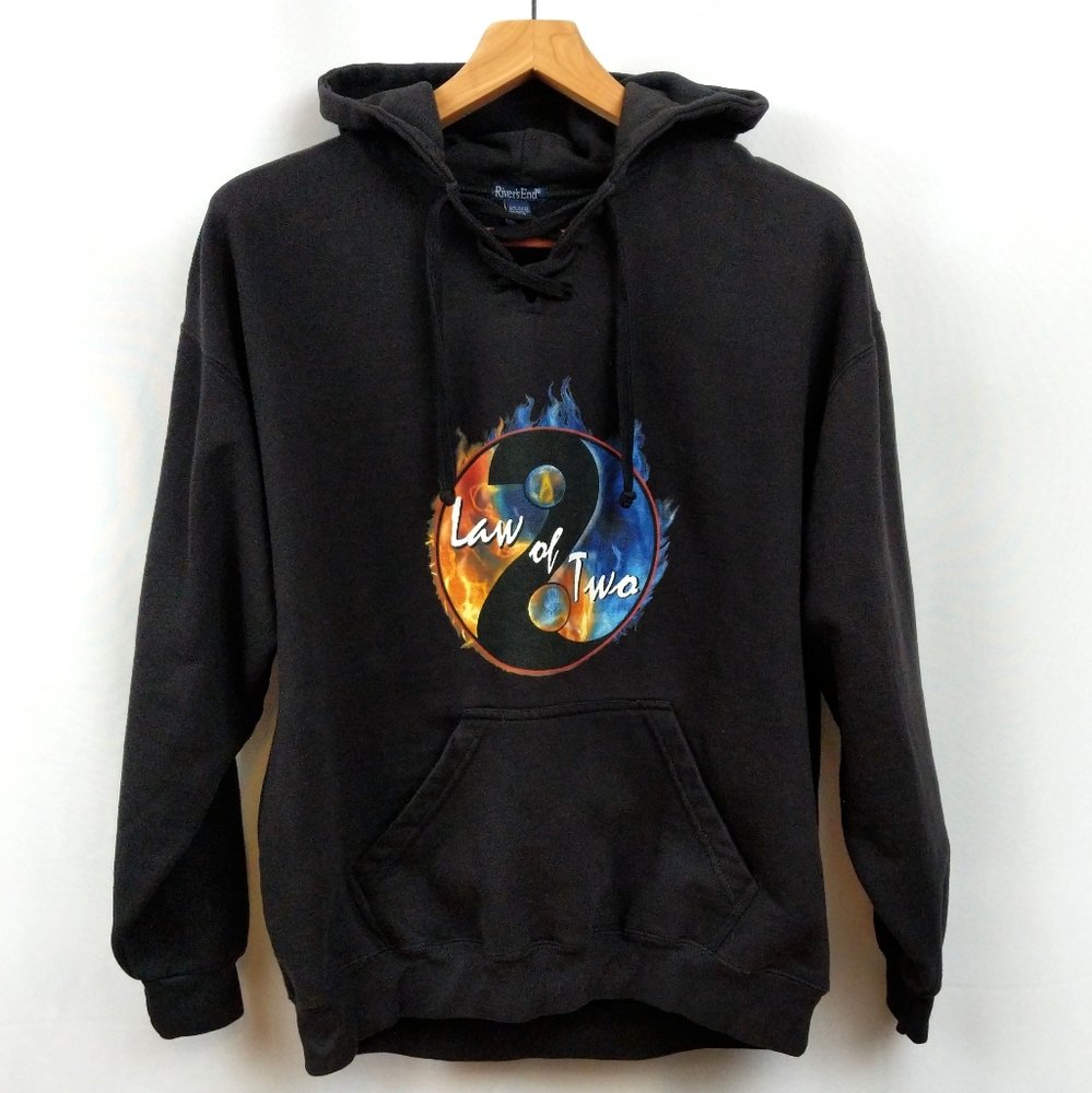 Hooded Sweatshirt Pullover Lace Up Kangaroo Pouch Band Graphic Popover Black XXL